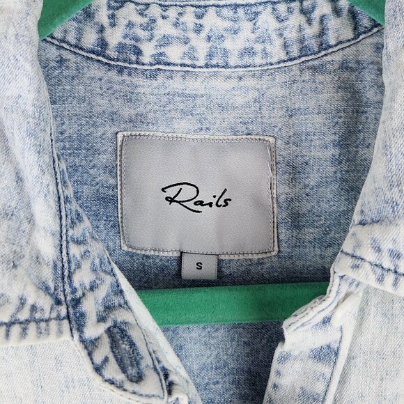 Rails Ingrid Light Acid Wash Raw Hem Button Up Shirt Lyocell Linen sz S - Picture 11 of 16